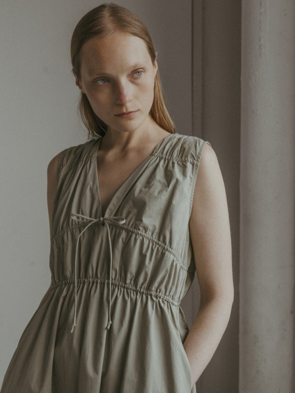 Mod Ref Cecilia Sage Green Sleeveless Midi Dress